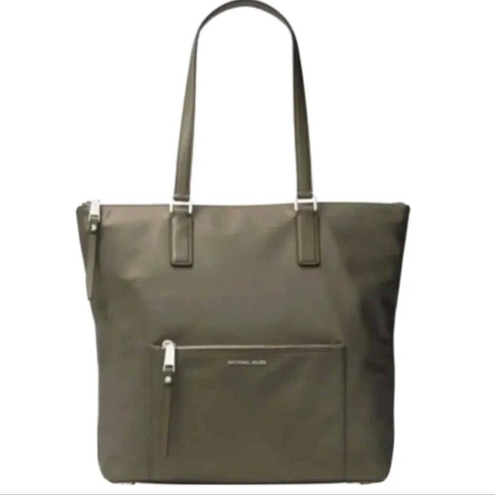 Michael Kors Charcoal Ariana Nylon Leather-Trimmed Tote With Bag